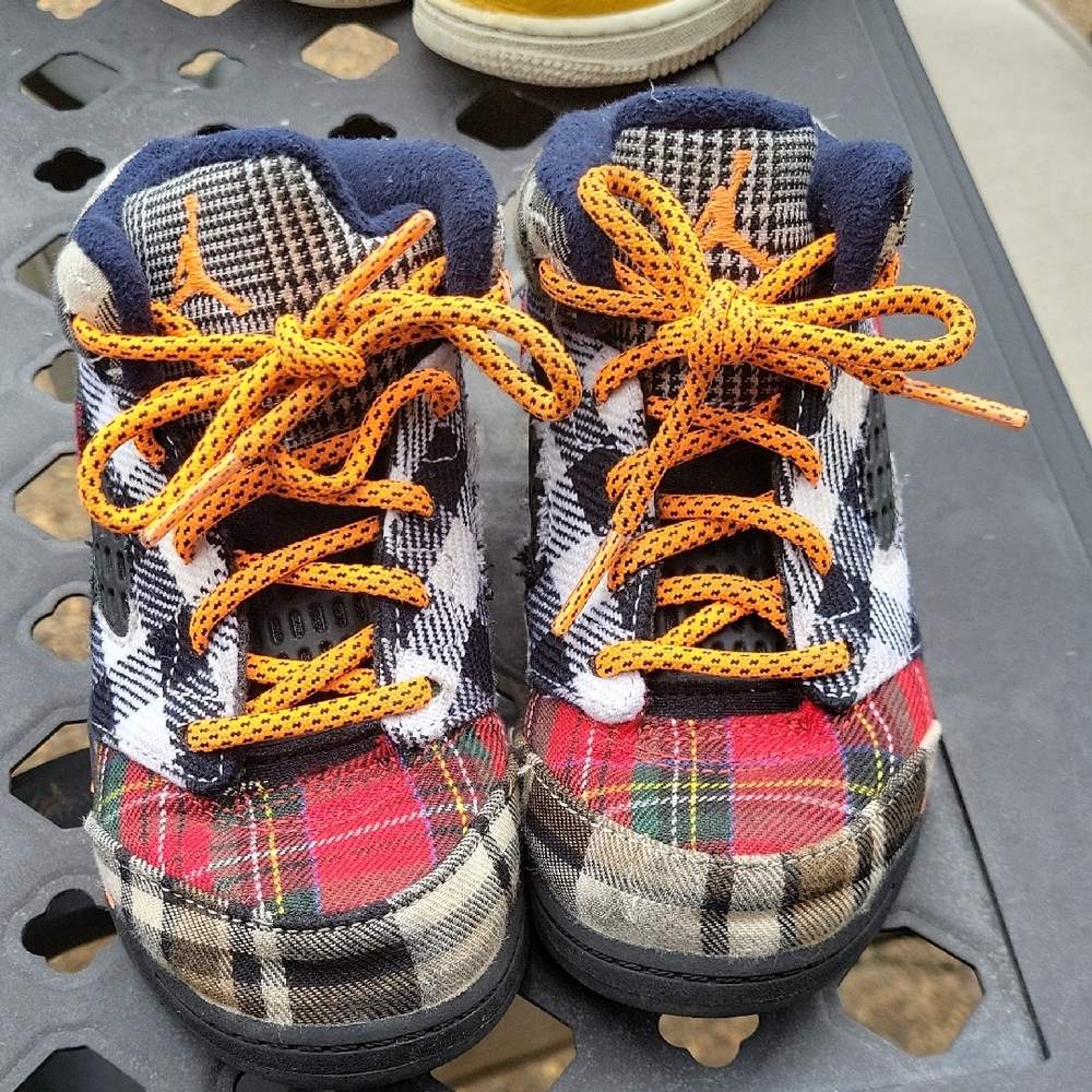 Orange and Red Plaid Sneakers with Modern Design